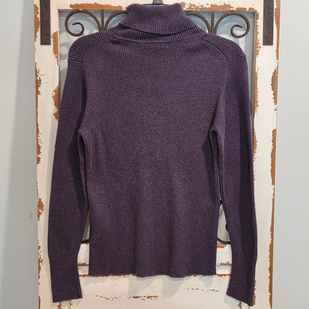 Vtg Old Navy Purple Plum Ribbed Turtleneck Sweater 100% Cotton Y2K Women Large - Picture 3 of 5